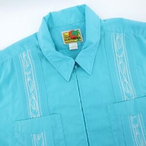Vintage Genuine Haband Guayabera Button Down Shirt Zip Front Turquoise Mens XXL